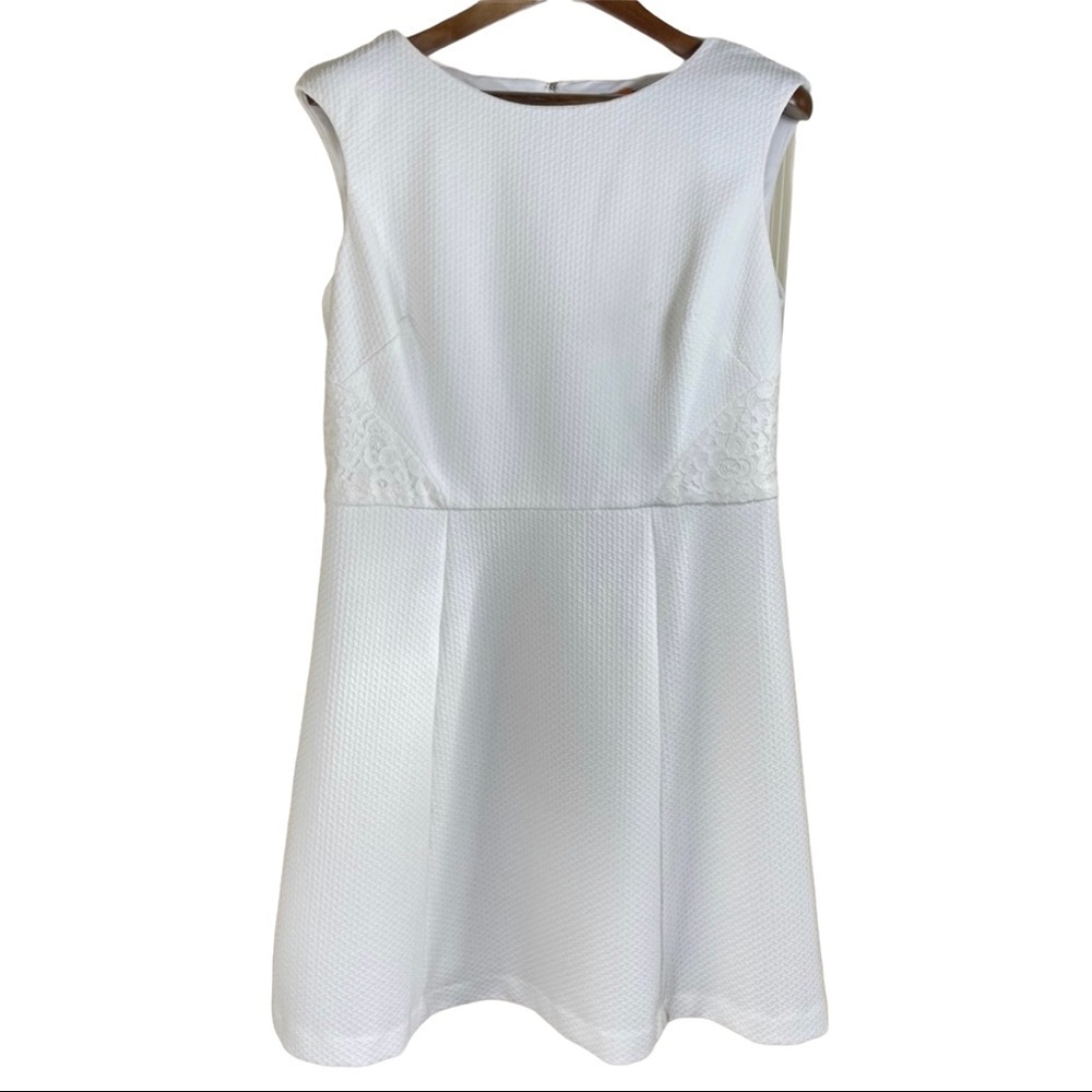 White Cap Sleeve Dress Knee Length Stretchy Lace Size 16 American Living